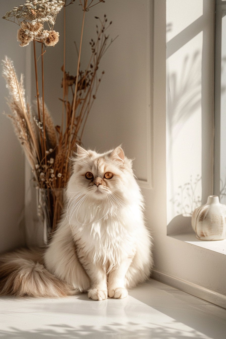 Luxury modern cat decor with soft lighting and minimal aesthetic