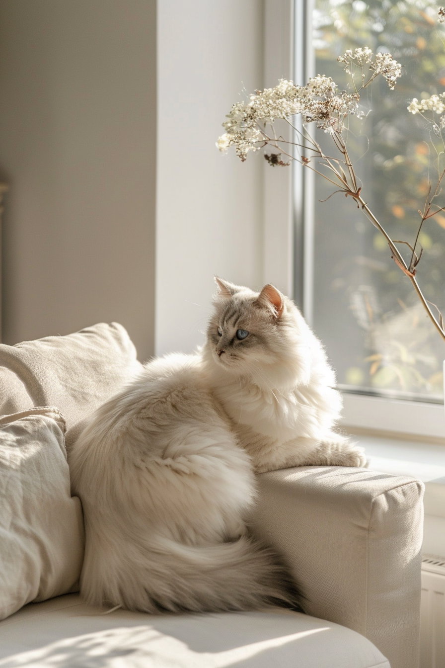 Modern cat decor in a bright minimalist interior