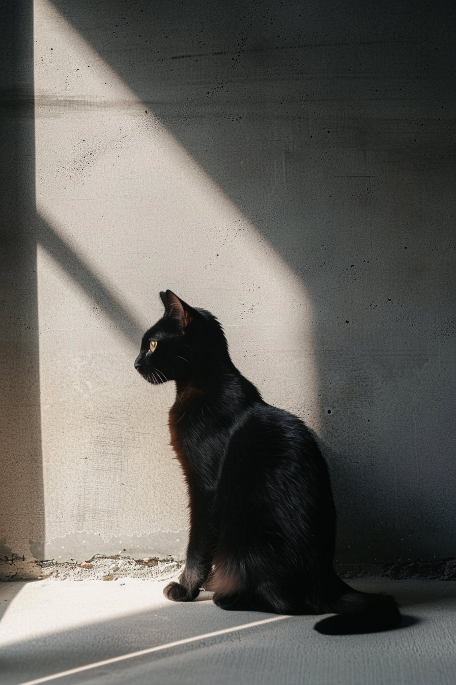 Black cat lounging in sleek modern interior with soft shadows