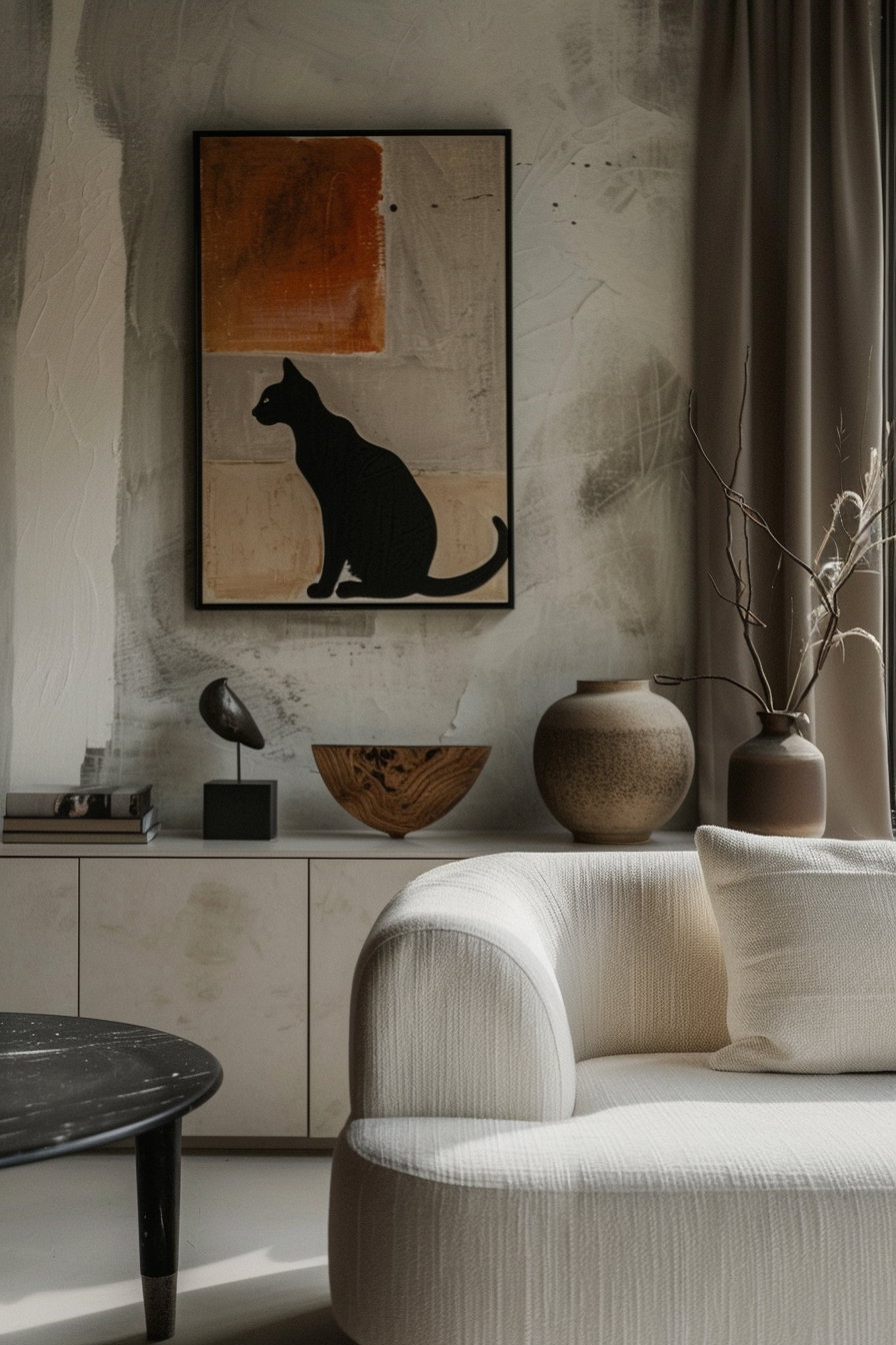 Minimalist cat decor featuring modern colors and clean lines