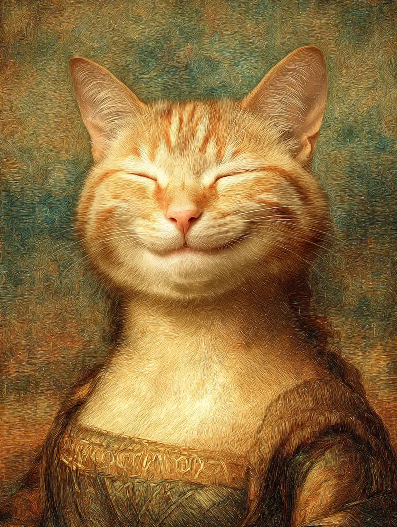 Charming Cat Art: Mona Lisa’s Smile with a Chartres Cat Twist