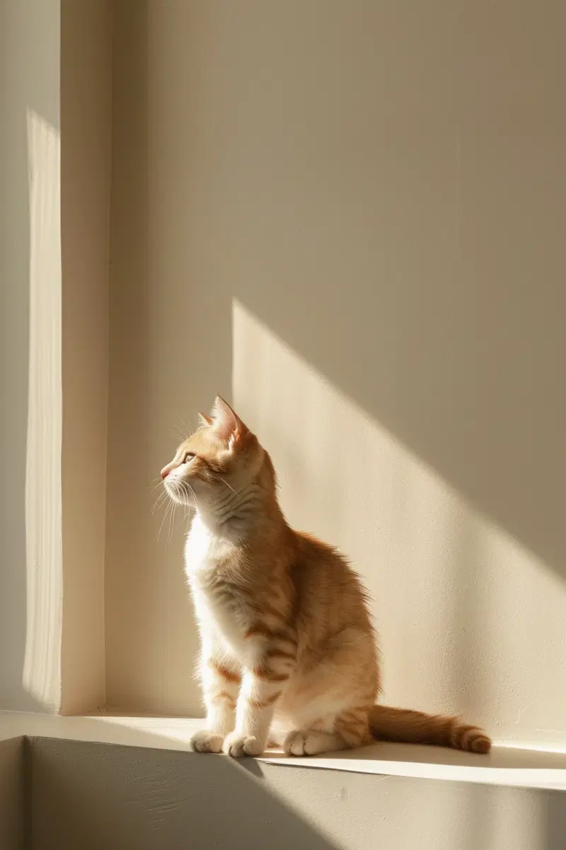 Minimalist Cat Wall Art Decor in Beige Aesthetic