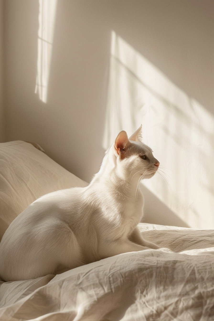 Minimalist cat decor in beige palette with soft shadows