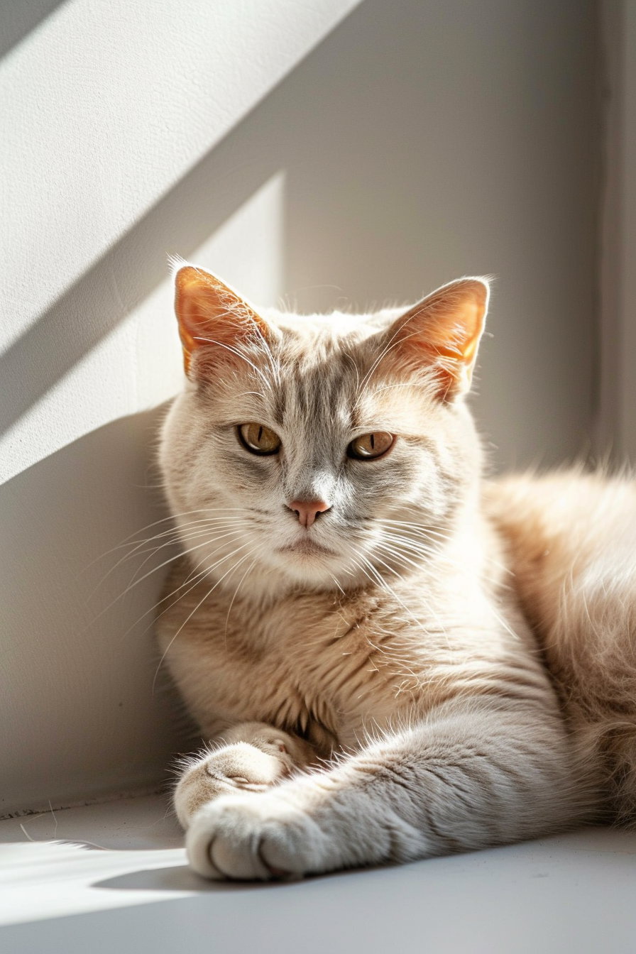 Minimalist cat decor in beige tones with soft shadows