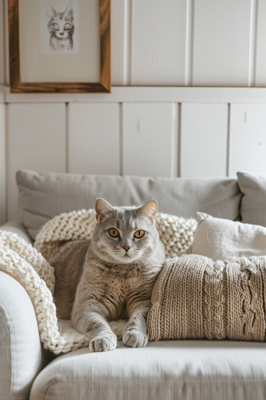 Cat lounging in Scandinavian style minimal decor setting