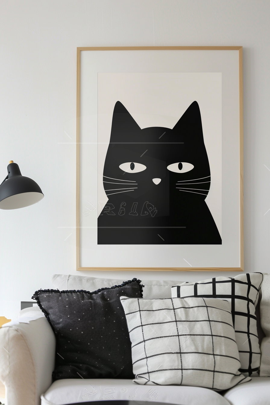 Black cat wall art in cozy minimalist decor