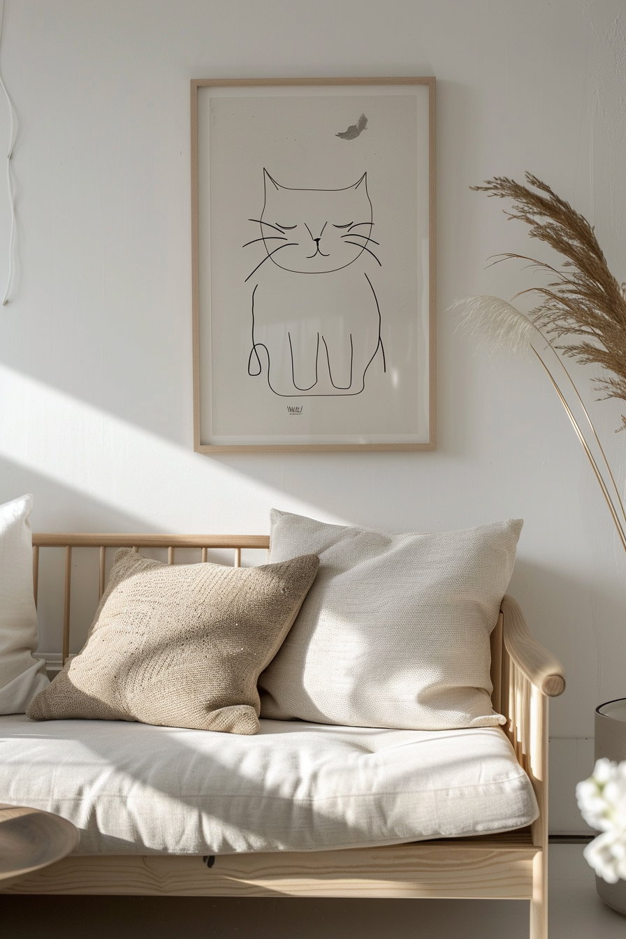 Minimalist cat poster in neutral palette with clean design