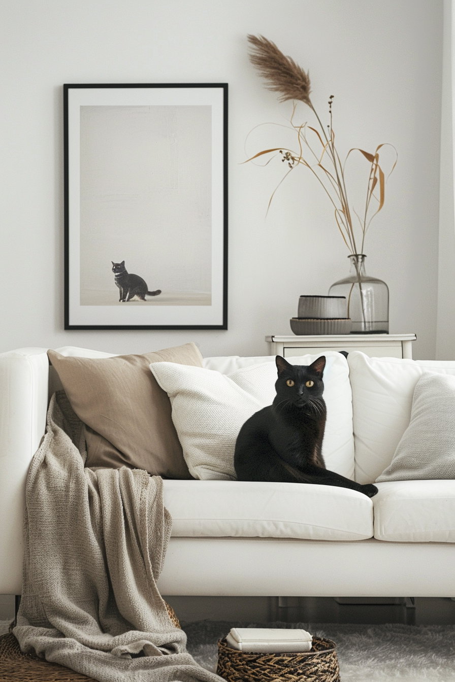 Minimalist cat poster in neutral colors with clean design