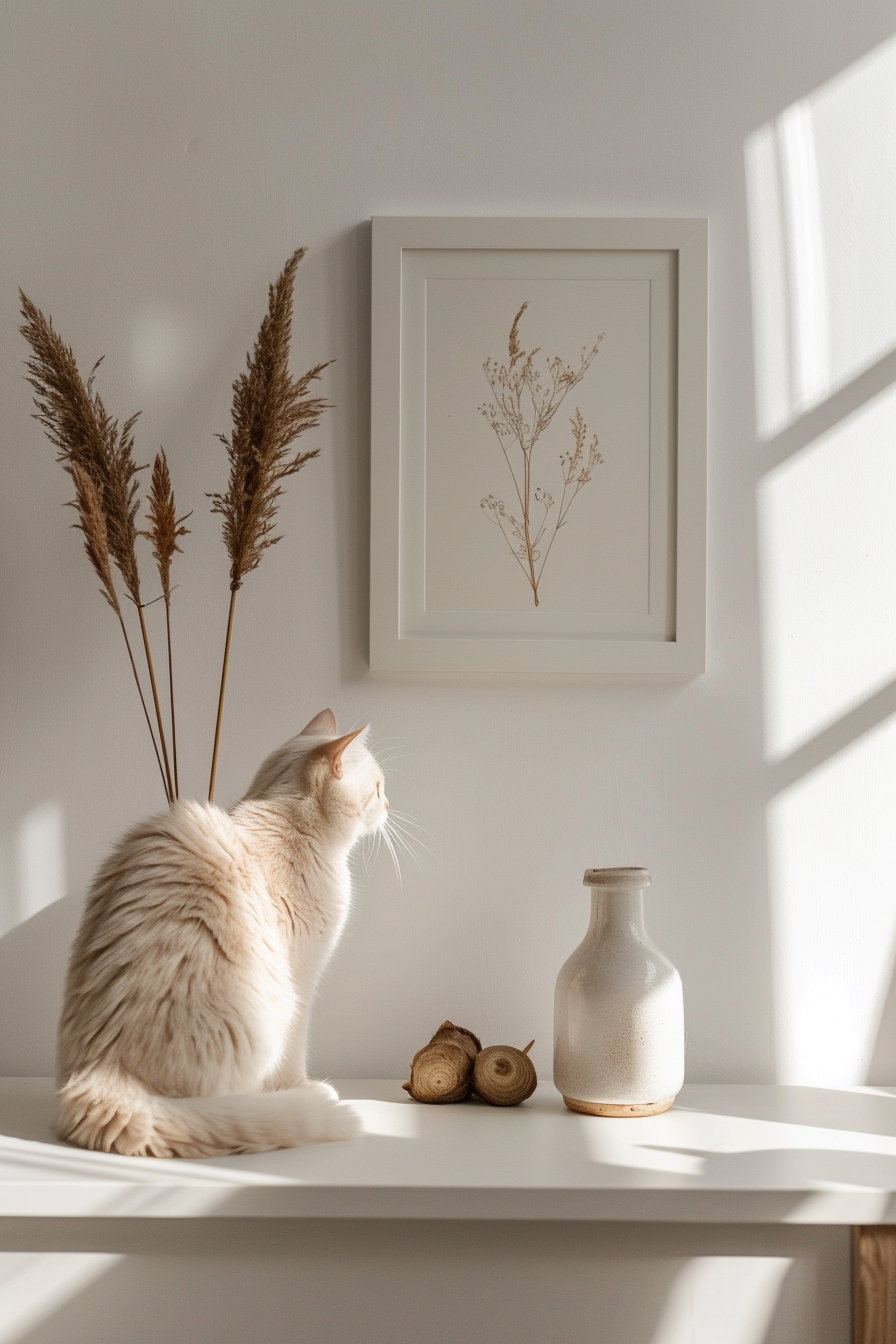 Minimalist cat poster in neutral colors with clean design