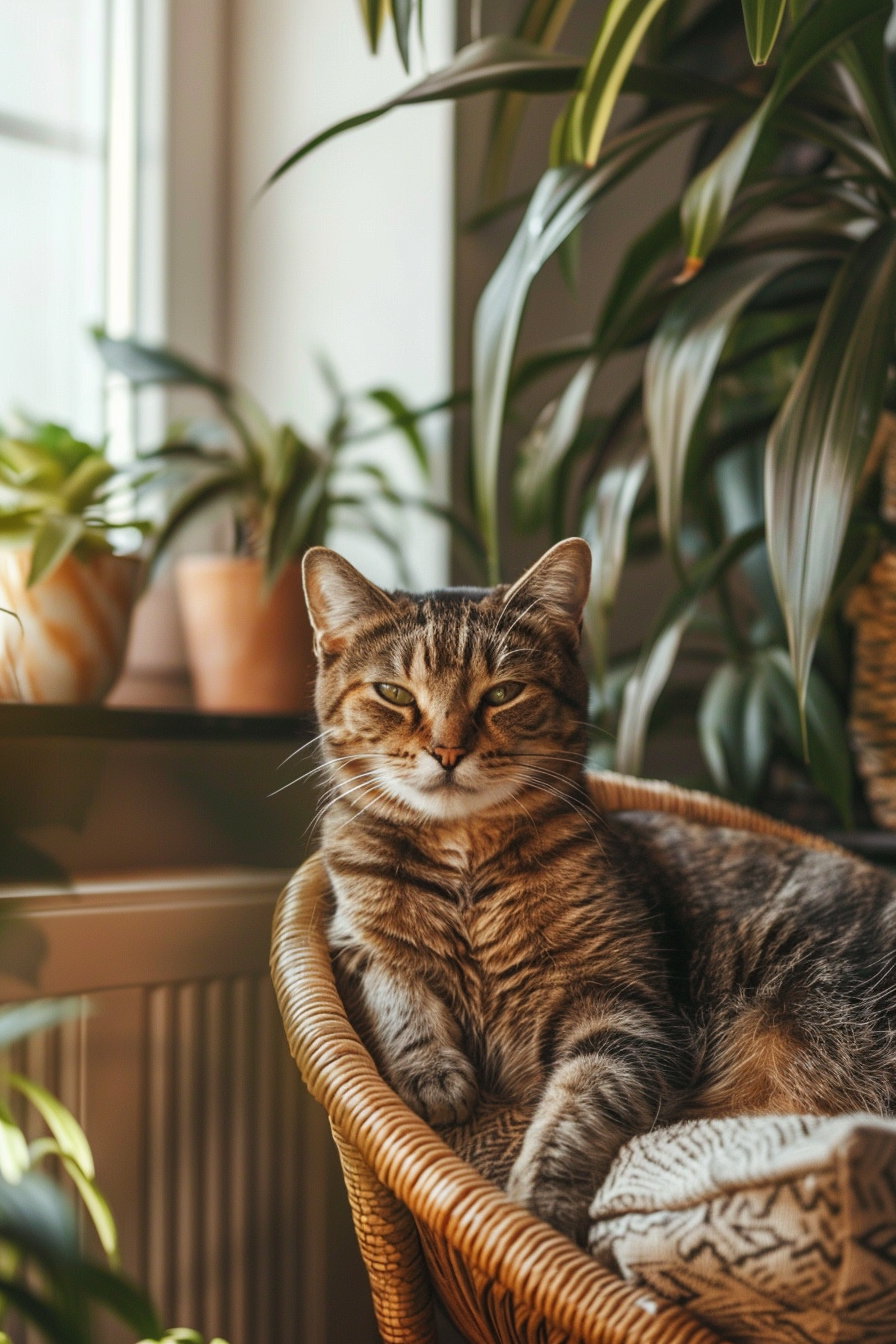 Minimalist boho cat decor in earthy tones and soft shadows