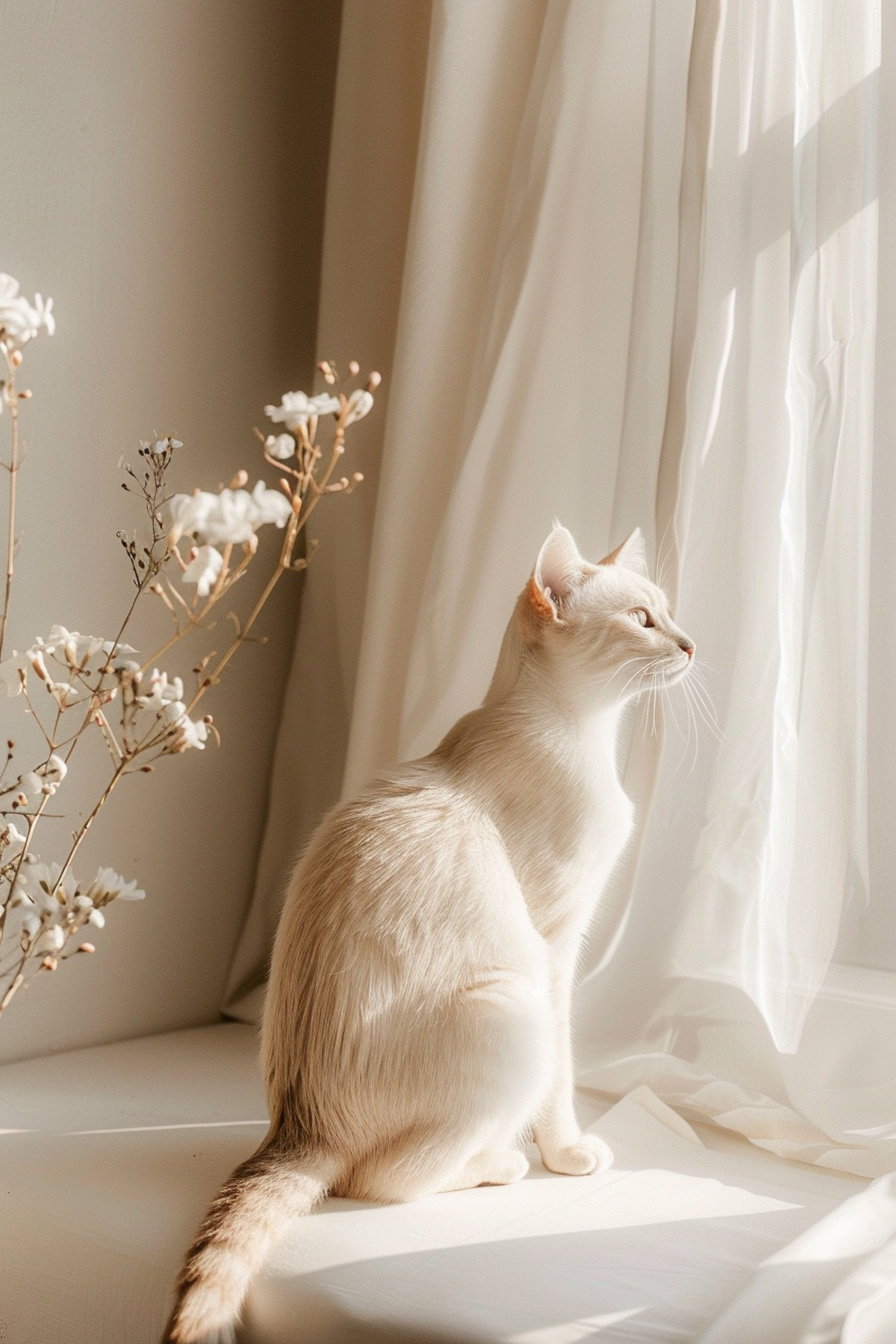 Neutral cat wall art on beige background minimalist design