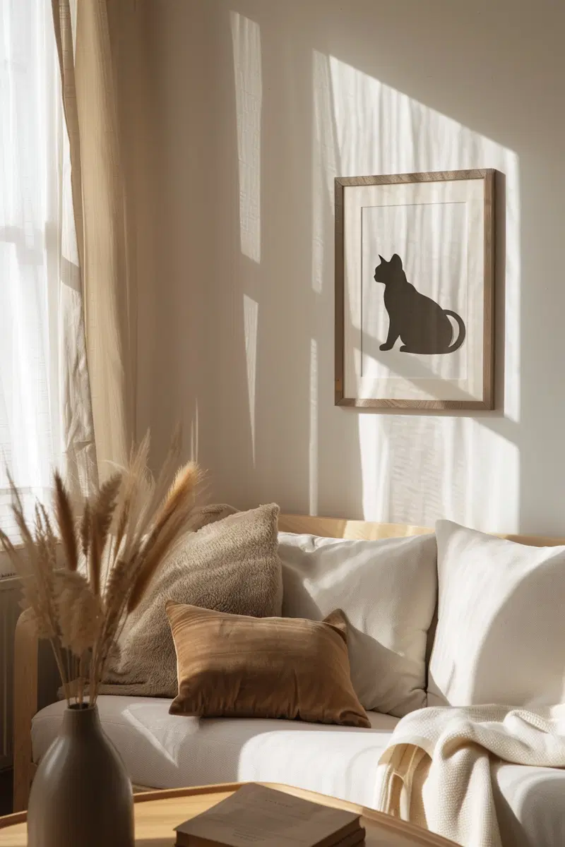 Modern Minimalist Neutral Cat Artwork Printable for Wall Decor