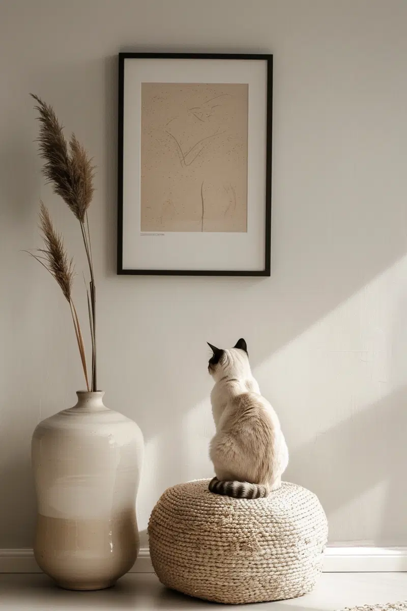 Modern Minimalist Cat Printable Wall Art in Beige Tones