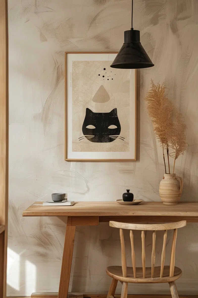 Neutral Cat Art Print for Minimalist Wall Decor