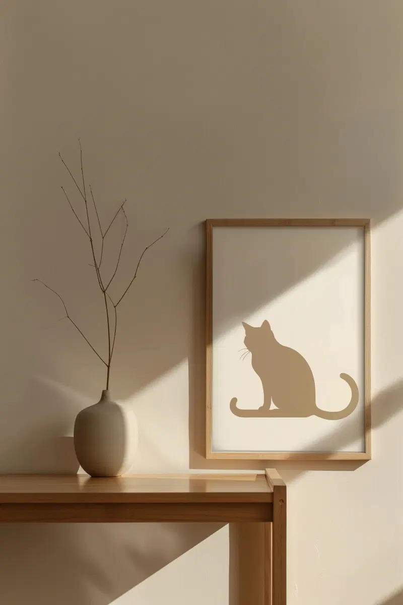Neutral Cat Art Print Mockup for Minimalist Wall Decor