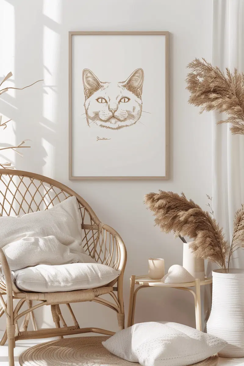 Neutral Tone Cat Wall Art Printable for Minimalist Decor