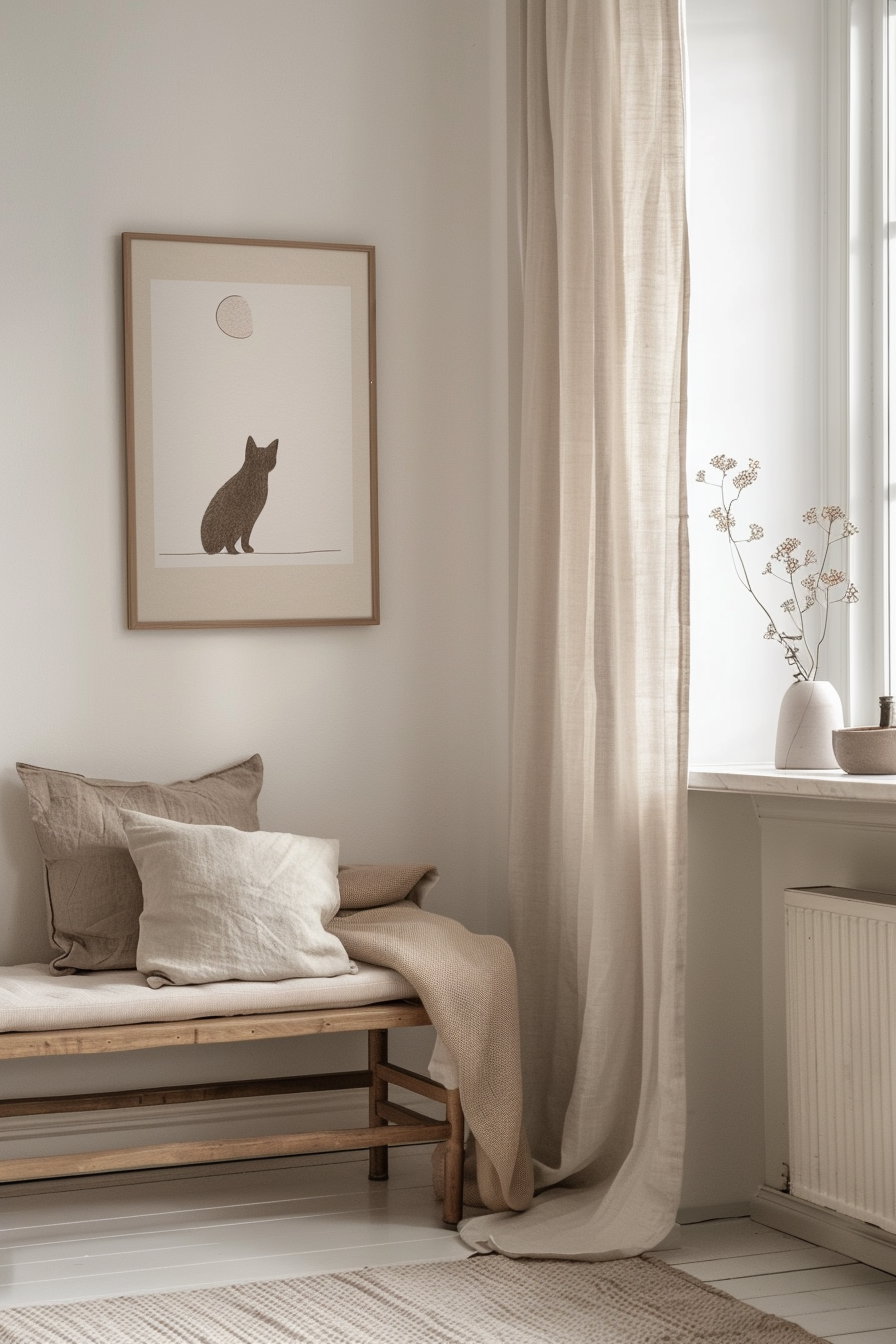 Neutral tone cat wall art printable with soft shadows
