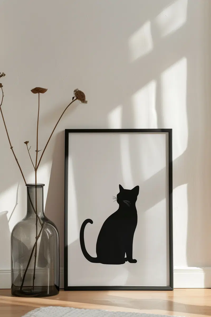 Minimalist Cat Print Wall Art in Neutral Palette