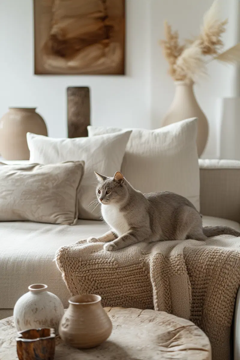 Luxury Neutral Cat Decor for a Modern Living Room Aesthetic