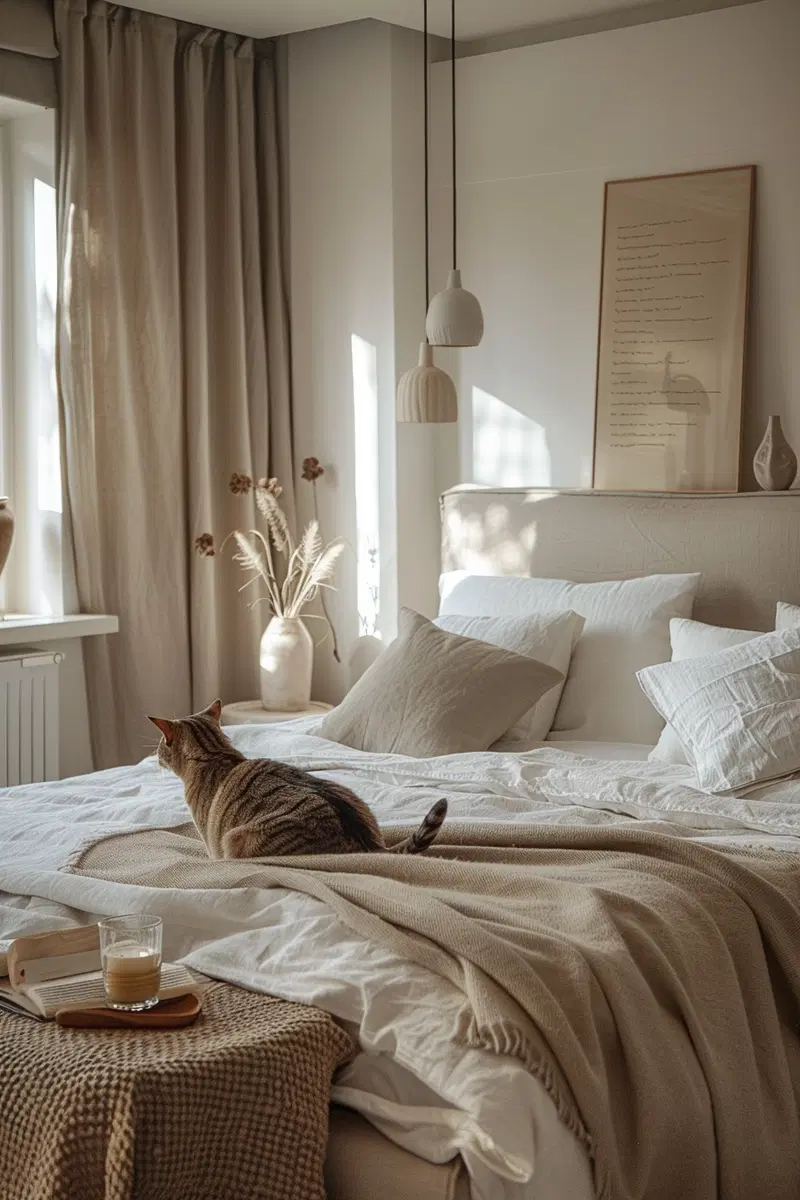 Minimalist Cat Wall Art Decor for Luxury Neutral Bedrooms
