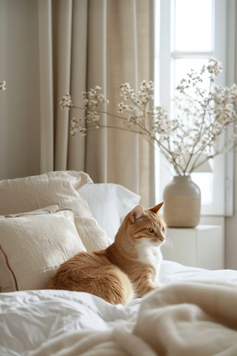 Minimalist Cat Wall Art for Luxury Neutral Bedroom Decor