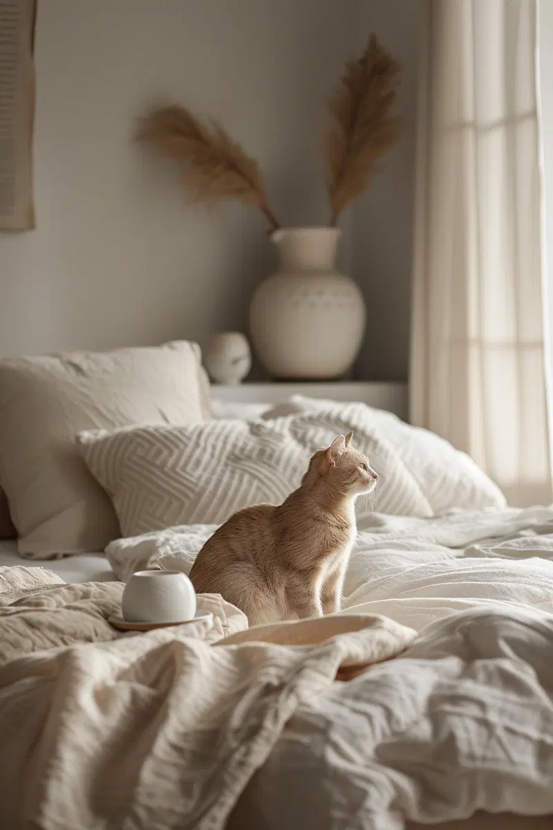 Minimalist Cat Wall Art Decor for Luxury Neutral Bedrooms
