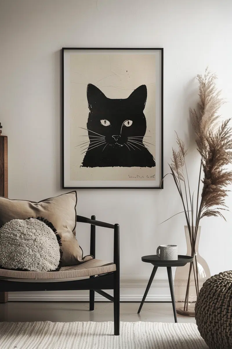 Elegant Neutral Cat Wall Art for Modern Home Decor