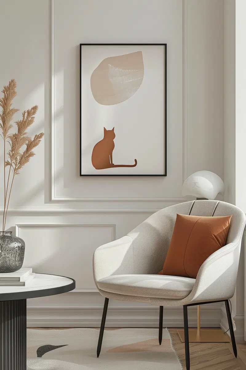 Elegant Neutral Cat Wall Art for Modern Interior Decor