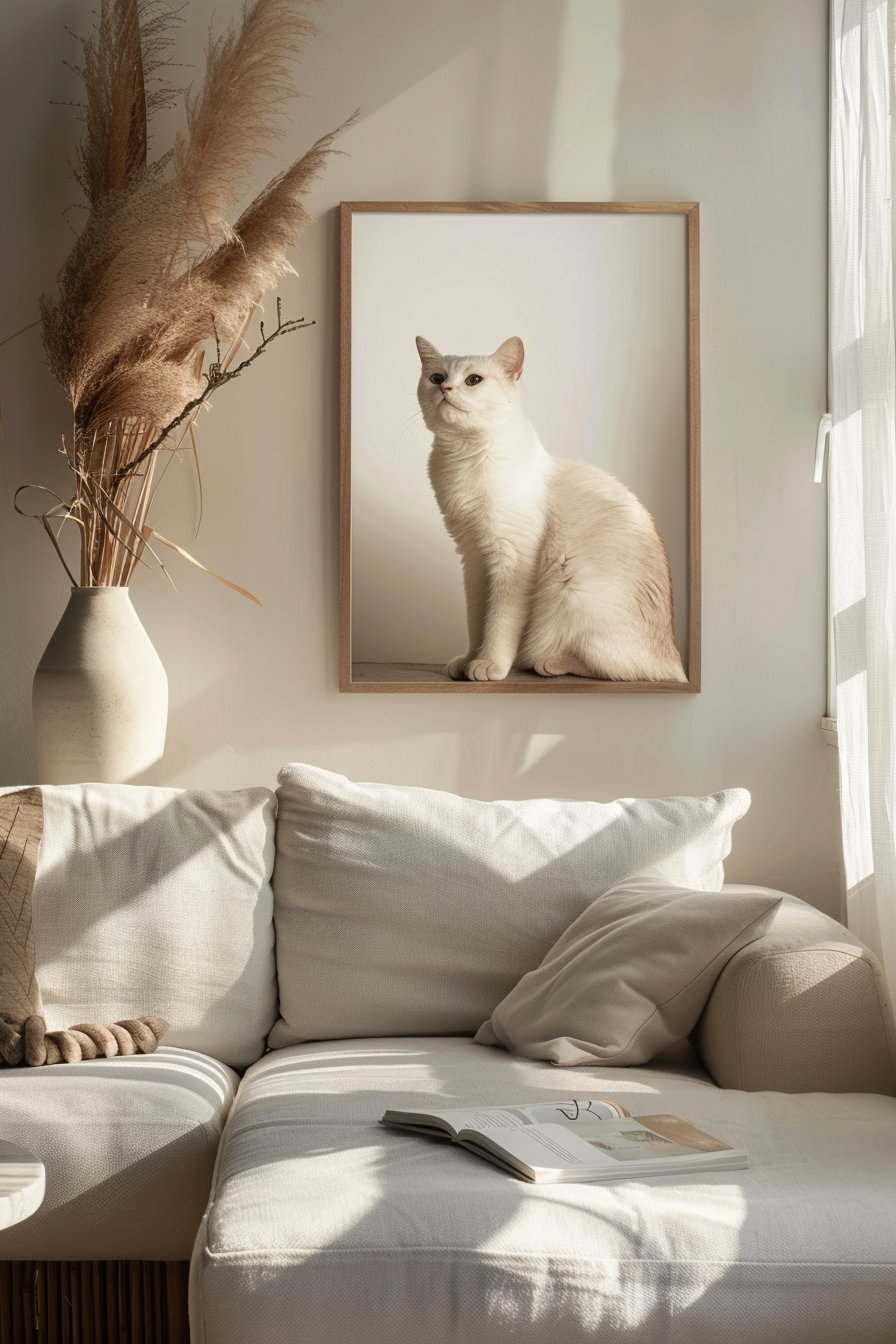 Elegant neutral cat wall art in stylish interior decor