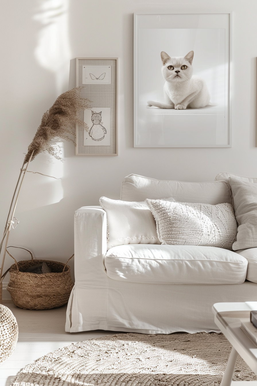 Minimalist cat decor in premium neutral tones with clean lines
