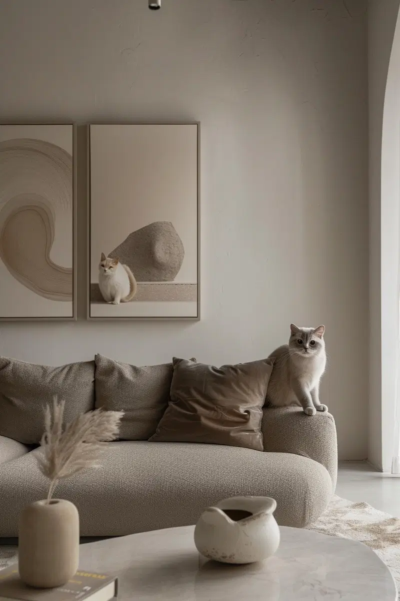 High-End Minimalist Neutral Cat Wall Art Decor Ideas