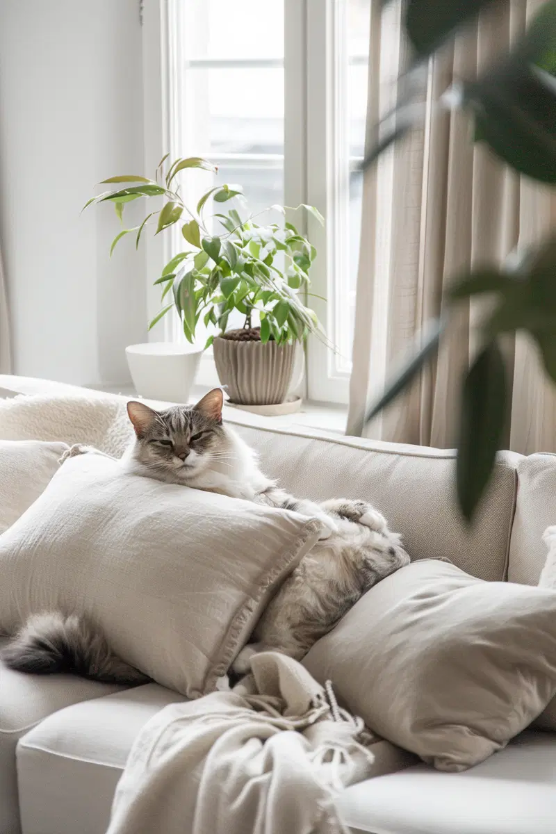 Luxury Minimalist Cat Decor with Soft Tones and Natural Light