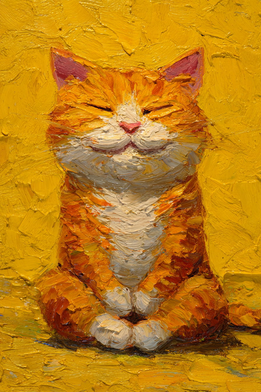 Chubby ginger tabby cat meditating in lotus position