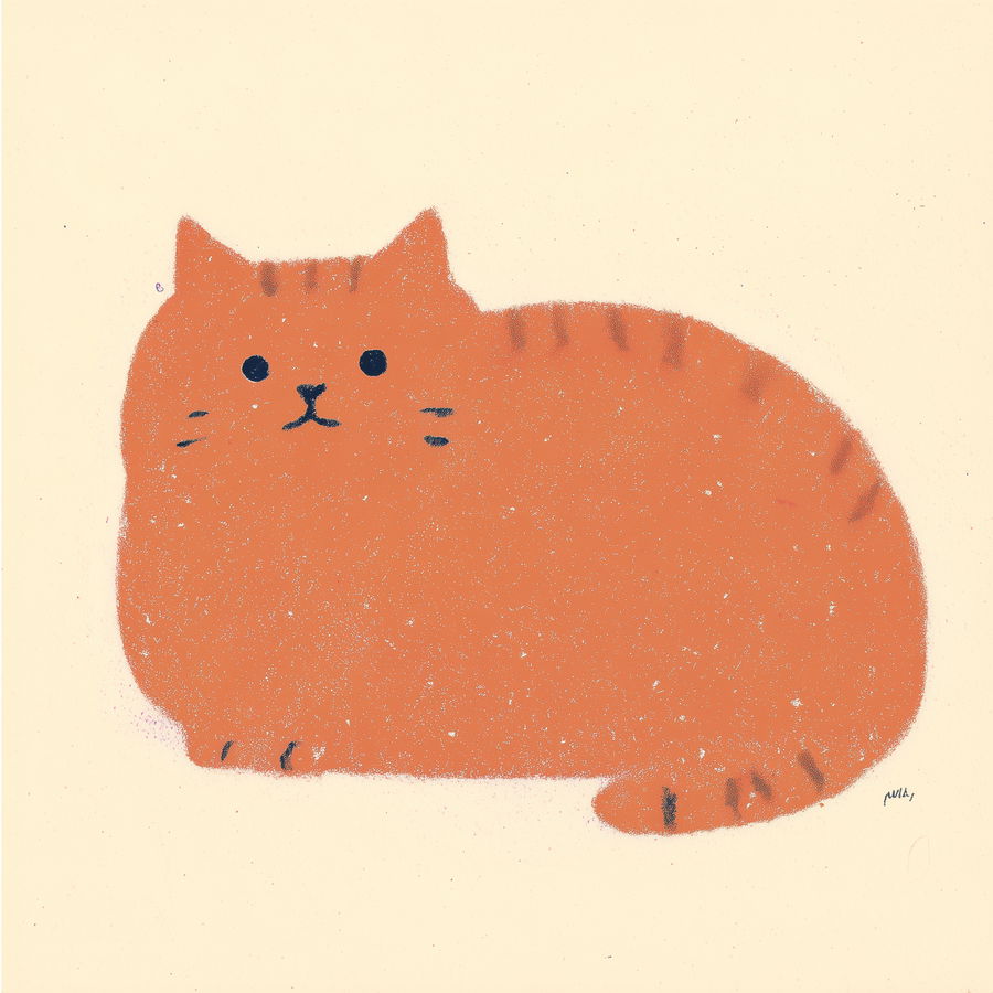 Big orange cat in crayon drawing with graffiti style