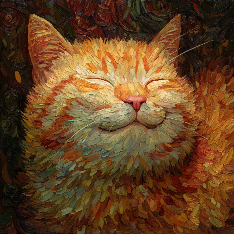 Smiling orange cat basking in warm sunbeam rays