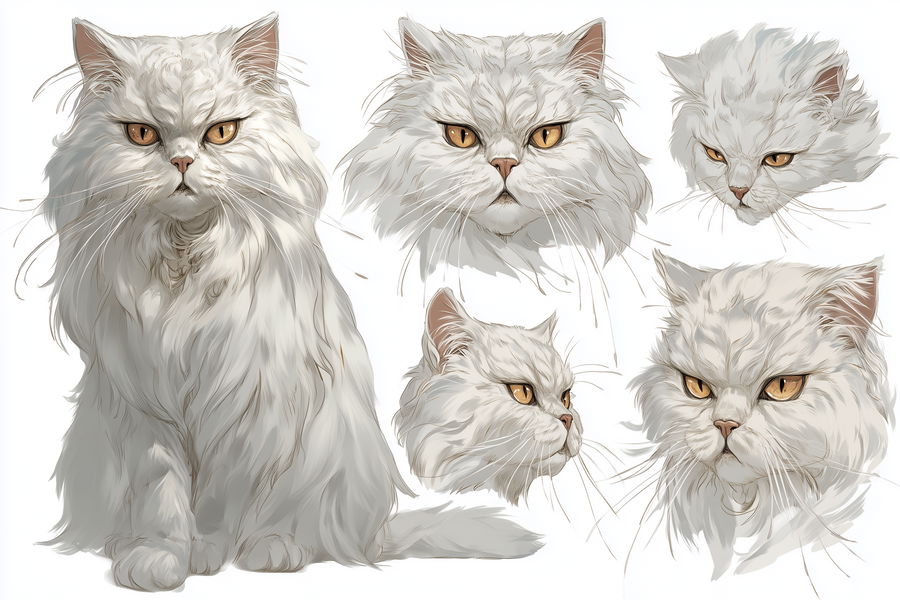 Elegant male Persian cat with smoky white fur and amber eyes