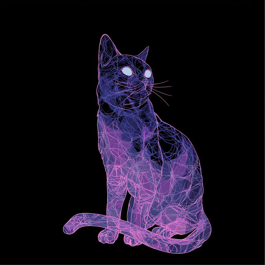 Pixie cat in vibrant colors with interdimensional chessboard background