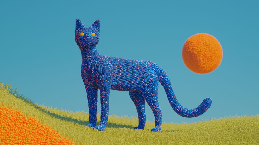Colorful plasticine cat enjoying a sunny day outdoors