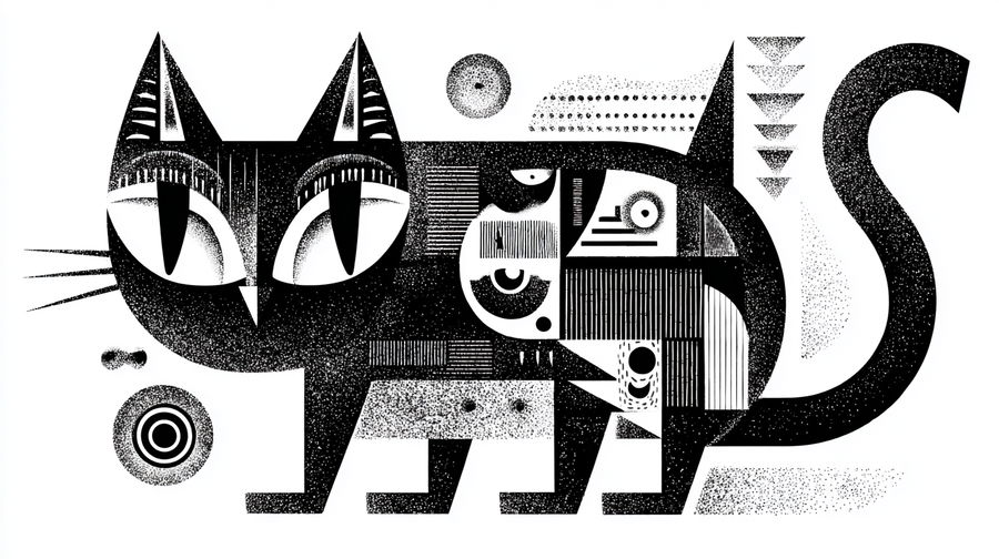 Playful cat design with bold shapes and whimsical style