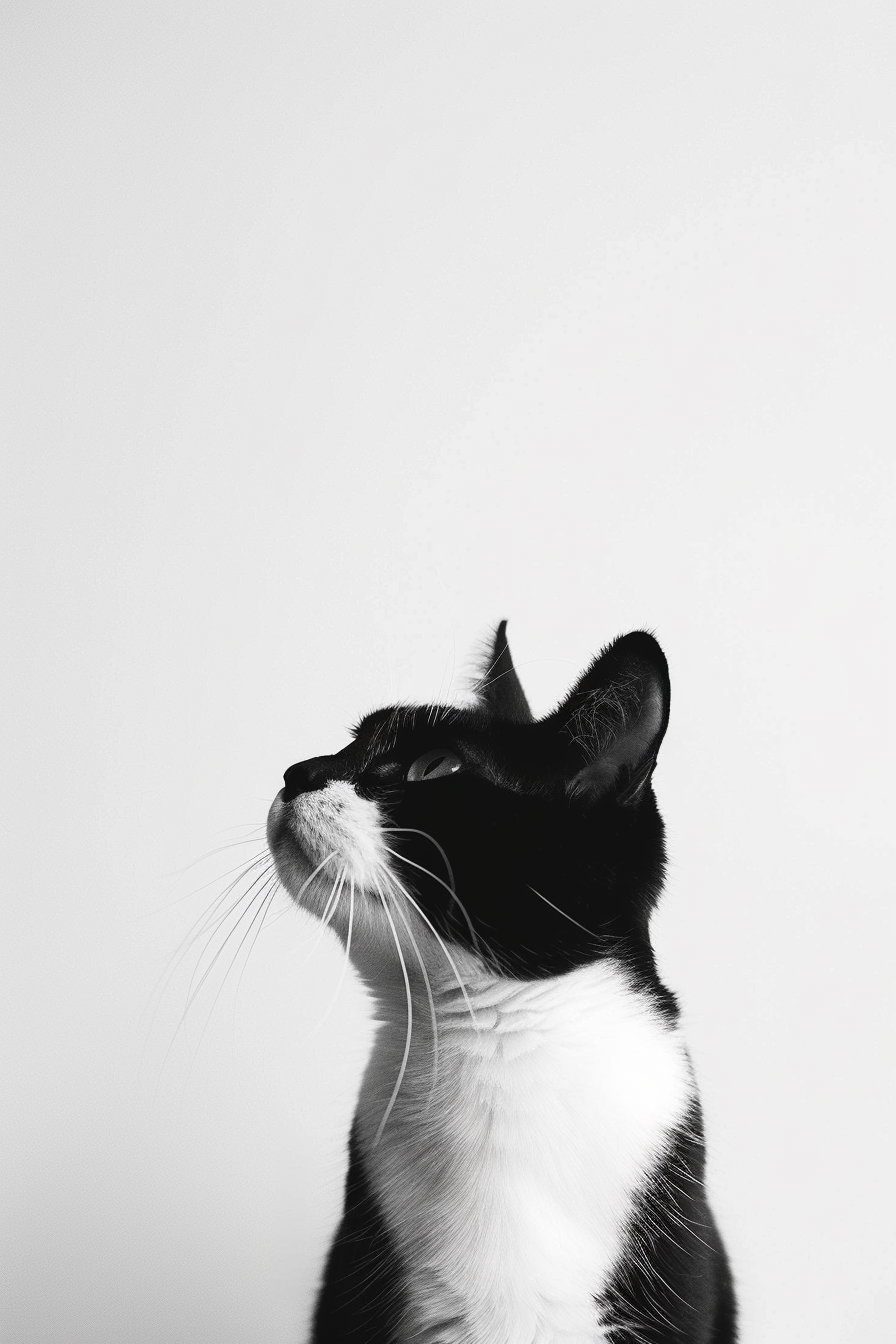 Minimalist black and white cat art on clean background