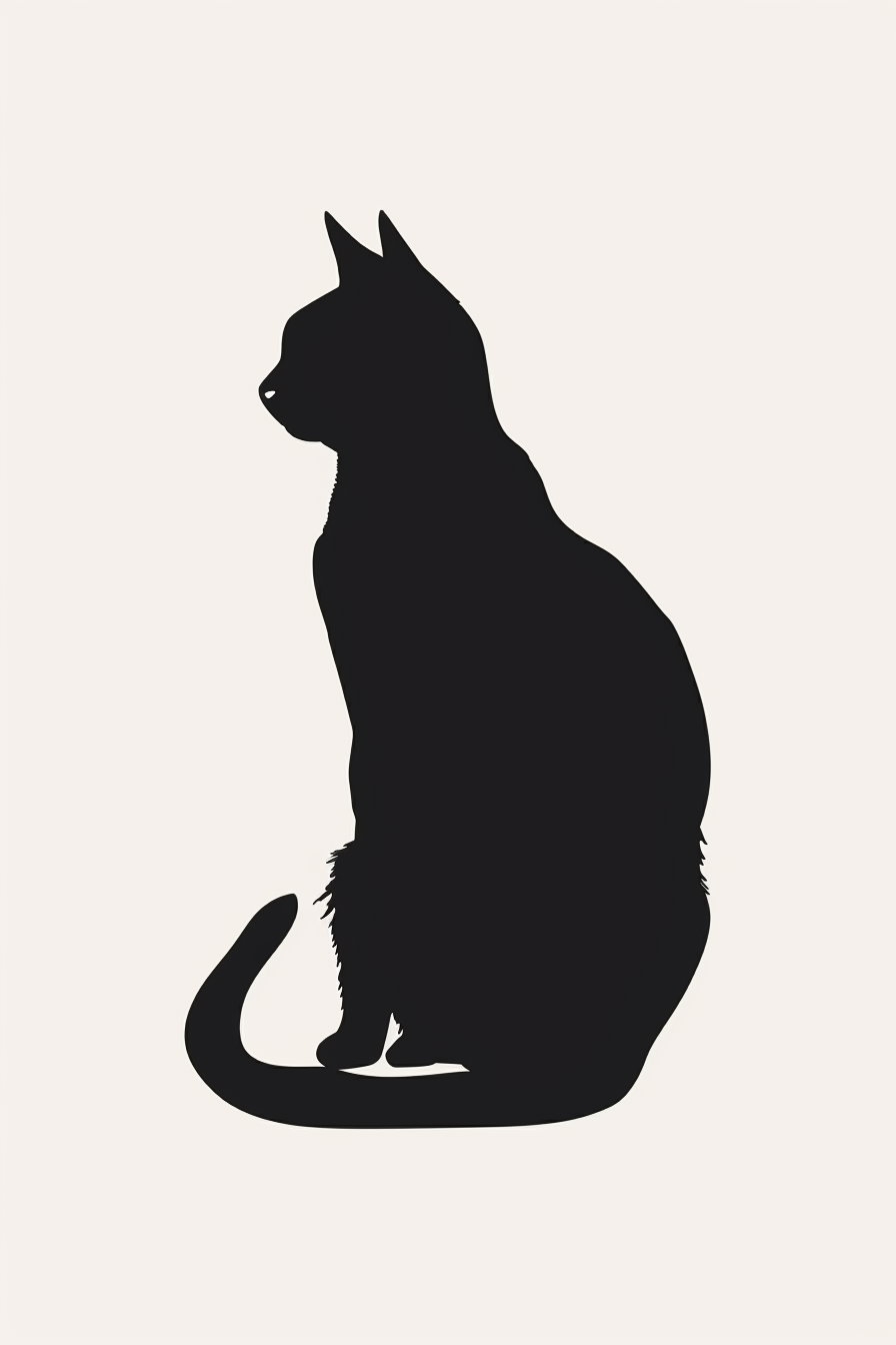 Black cat silhouette on white background modern wall art