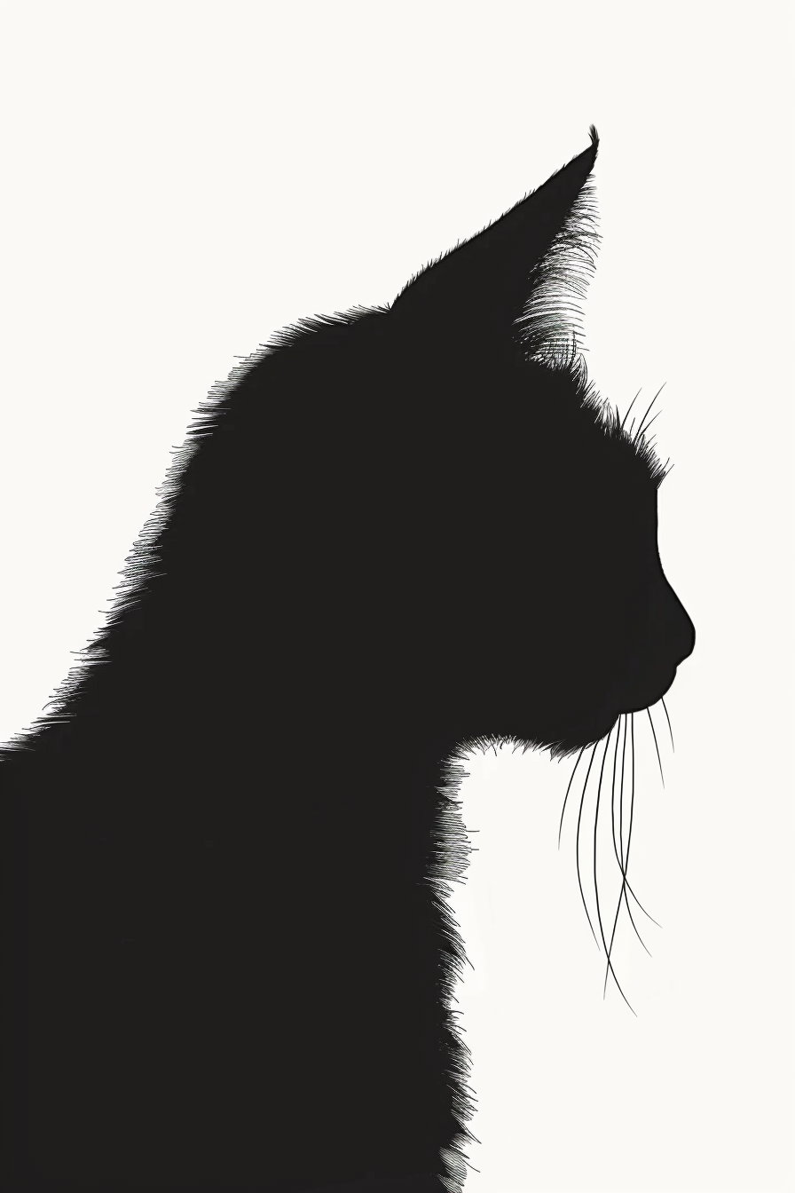 Black cat silhouette poster on white background modern art