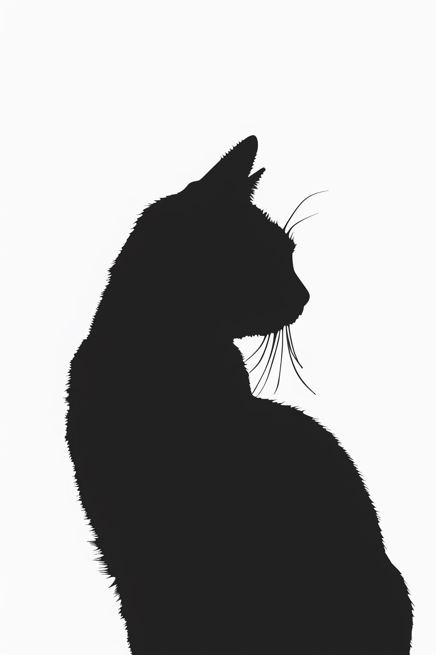 Black cat silhouette poster on white background modern art
