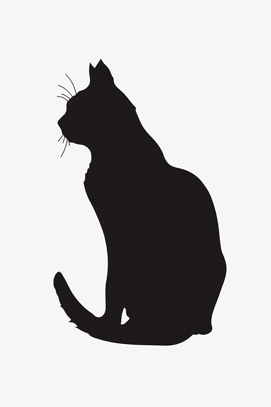 Black cat silhouette on white background modern wall art