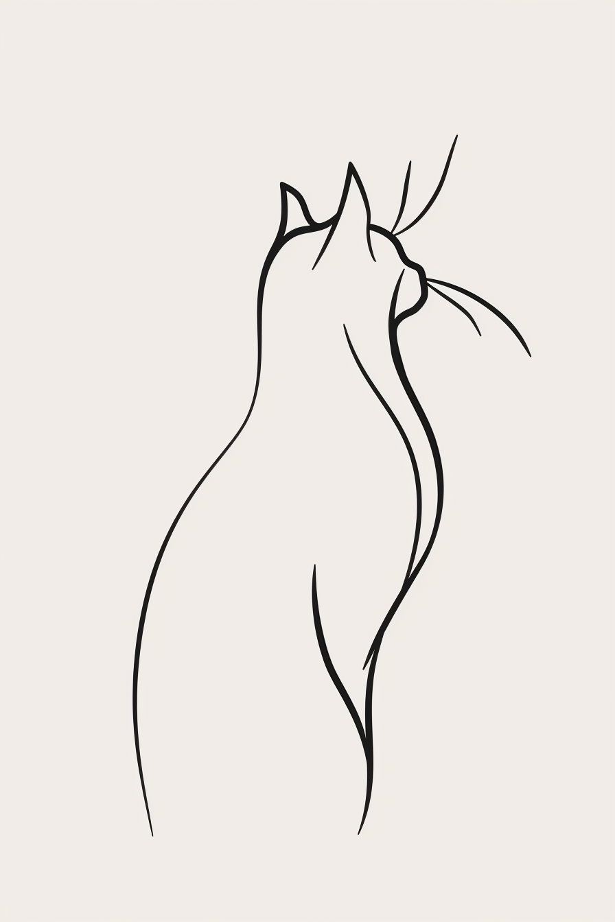 Minimalist cat line art in elegant black on white