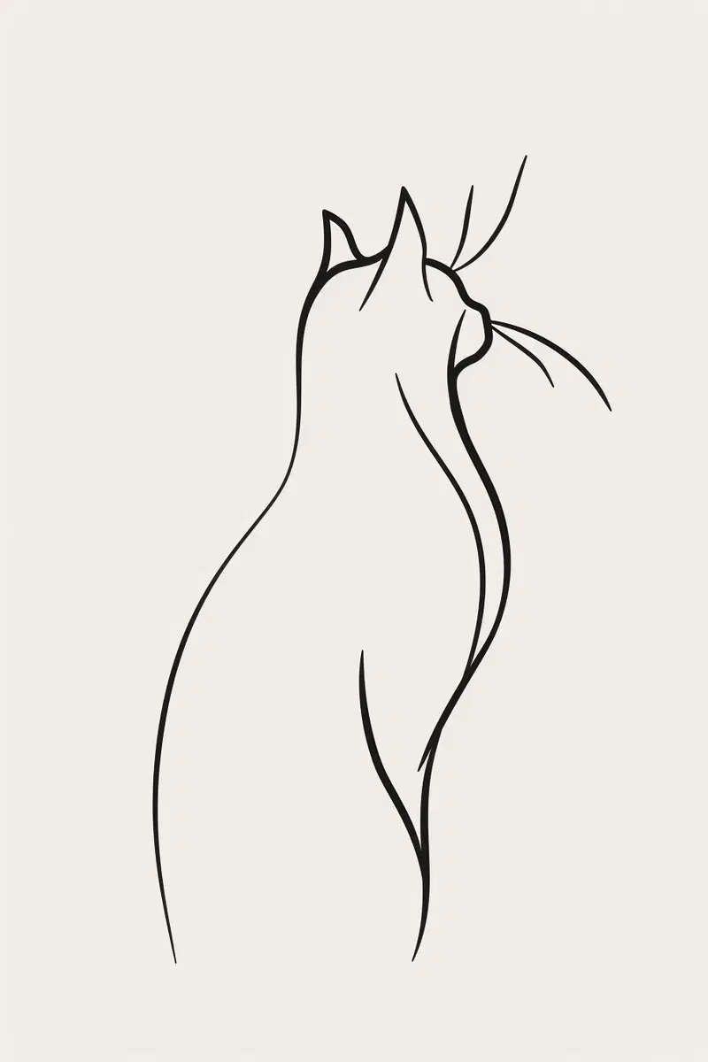 Minimalist Cat Line Art Printable Wall Decor Aesthetic