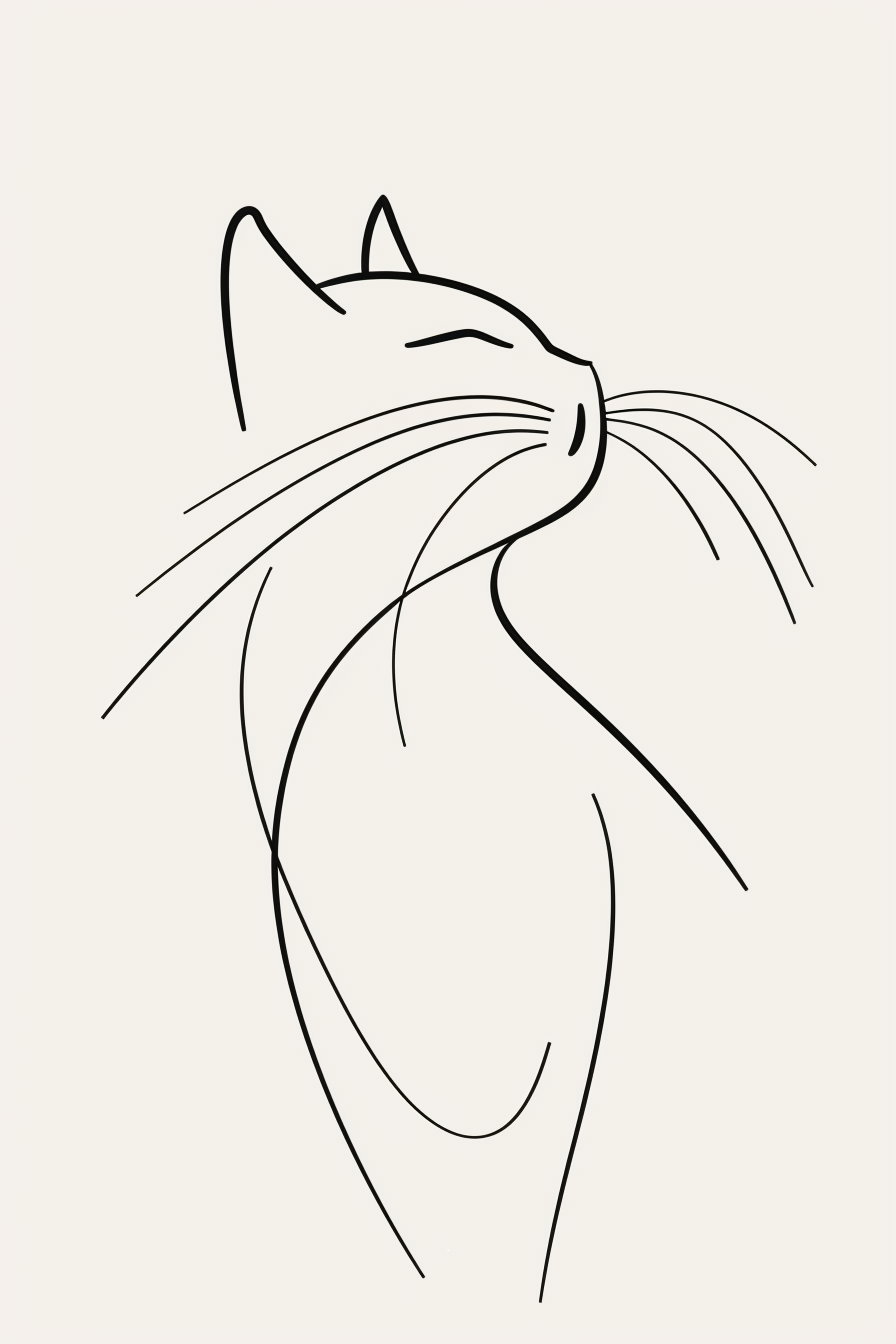 Minimalist cat line art in thin black lines