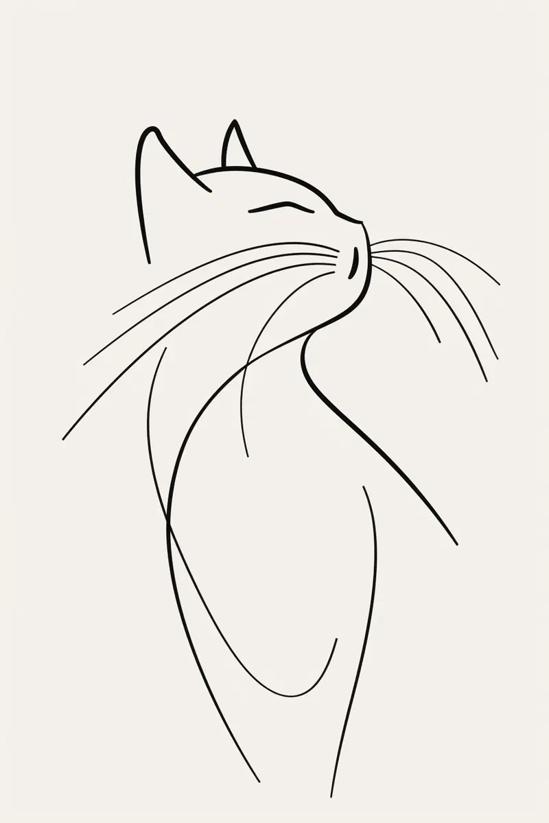 Minimalist Cat Line Art Printable Wall Decor Aesthetic