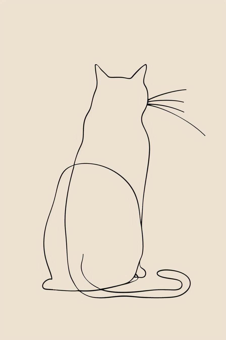 Minimalist cat line art in elegant black on white