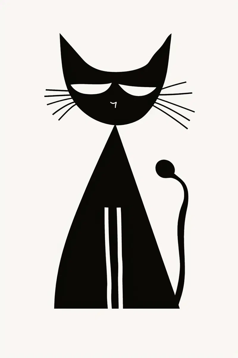 Abstract Cat Printable Wall Art in Black and White Geometric Design